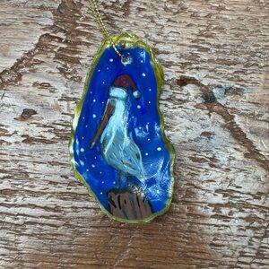 Hand-Painted Pelican Oyster Shell Christmas Ornament Small